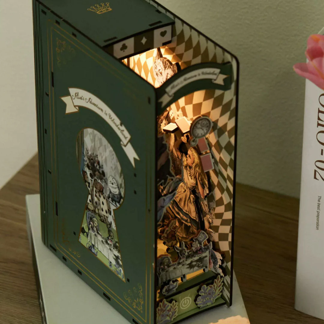 (sold out) Alice In Wonderland Wooden Book Nook Bookshelf Insert - Image 4