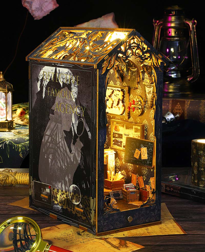 Detective Agency Wooden Puzzle Book Nook Shelf Insert - Image 5