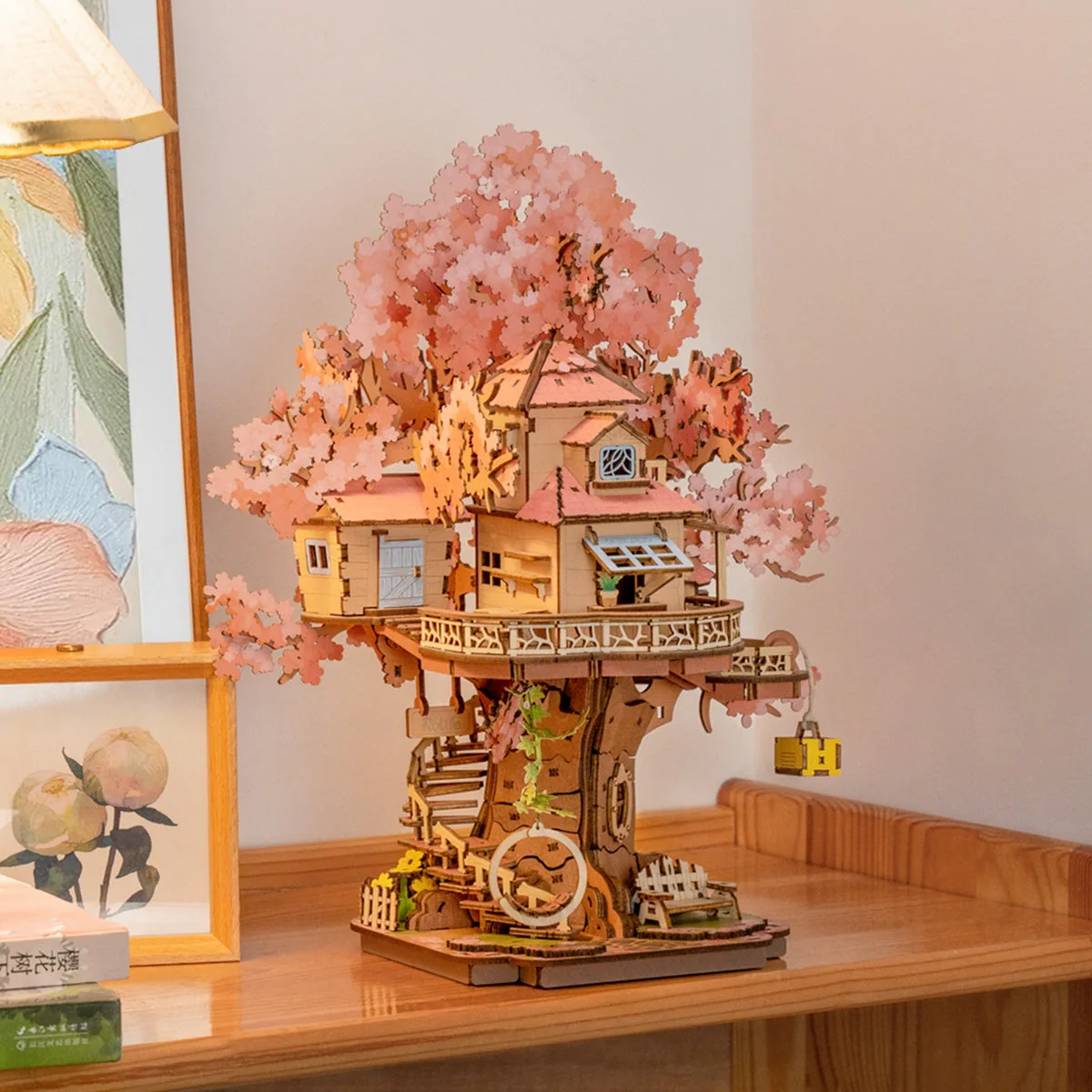Sakura Tree House – DIY 3D Wooden Puzzle Kit - Image 3